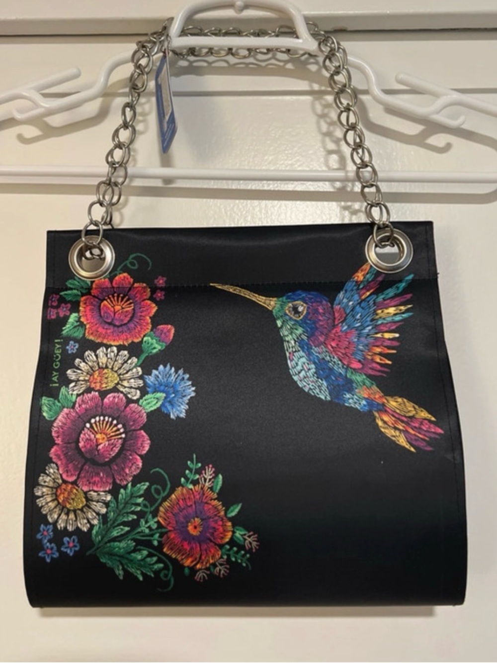 Hummingbird Floral Shoulder Bag - Black